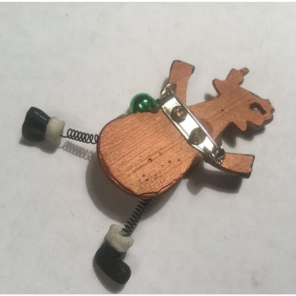 Reindeer Pin Christmas Brooch Spring Legs and Bell Accents Holiday Accessory - Picture 10 of 10